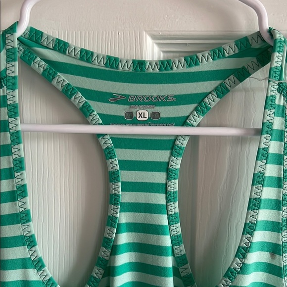 Brooks Green and White Striped Workout Top - Picture 2 of 4